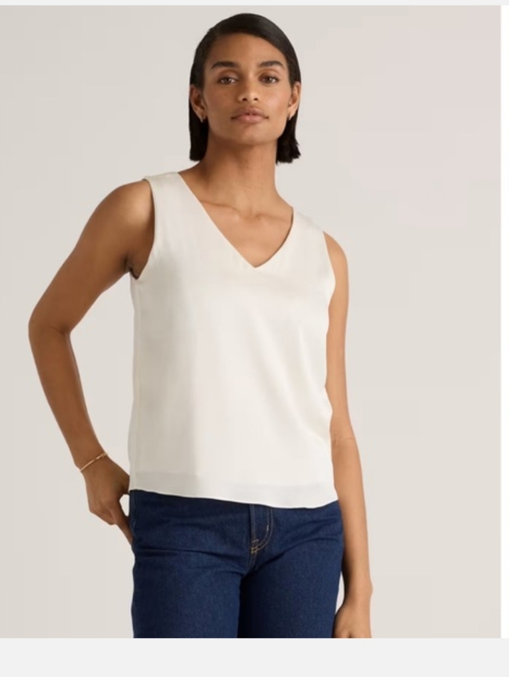 Quince NWT Ivory Washable Stretch Silk Tank Large